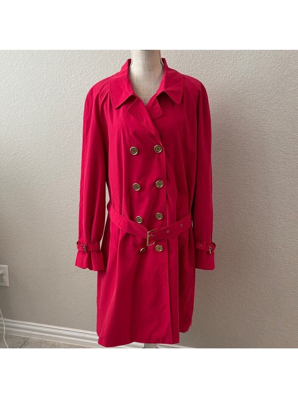 Isaac Mizrahi Bright Pink Belted Double-Breasted Trench Coat City Urban Barbie L